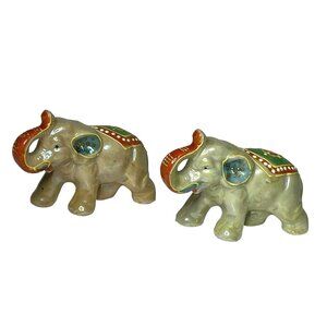 Vintage Pair of Porcelain Lusterware Indian Elephant Figurines